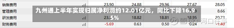 九州通上半年实现归属净利润约12.01亿元,同比下降16.95%