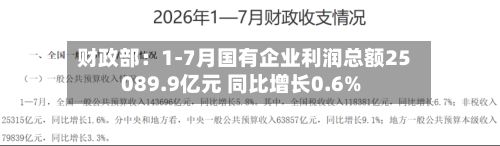 财政部：1-7月国有企业利润总额25089.9亿元 同比增长0.6%-第3张图片