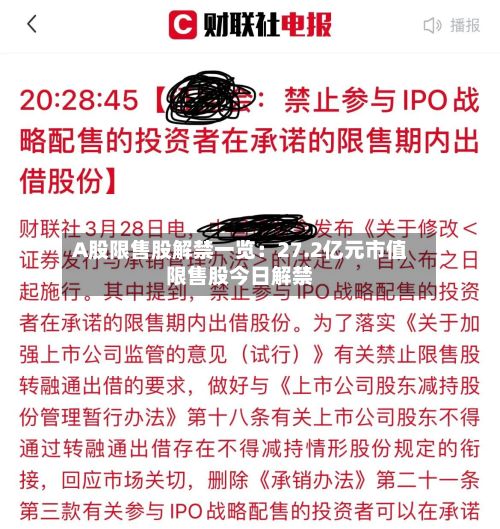 A股限售股解禁一览:27.2亿元市值限售股今日解禁-第2张图片